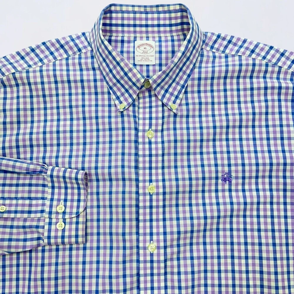 Brooks Brothers Button Down Shirt Men's XL Blue Purple White Plaid‎ Long Sleeve